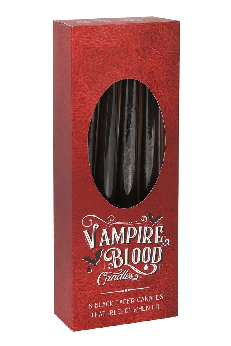 Box of 8 vampire blood taper candles in a red kerze box labeled vampire blood candles
